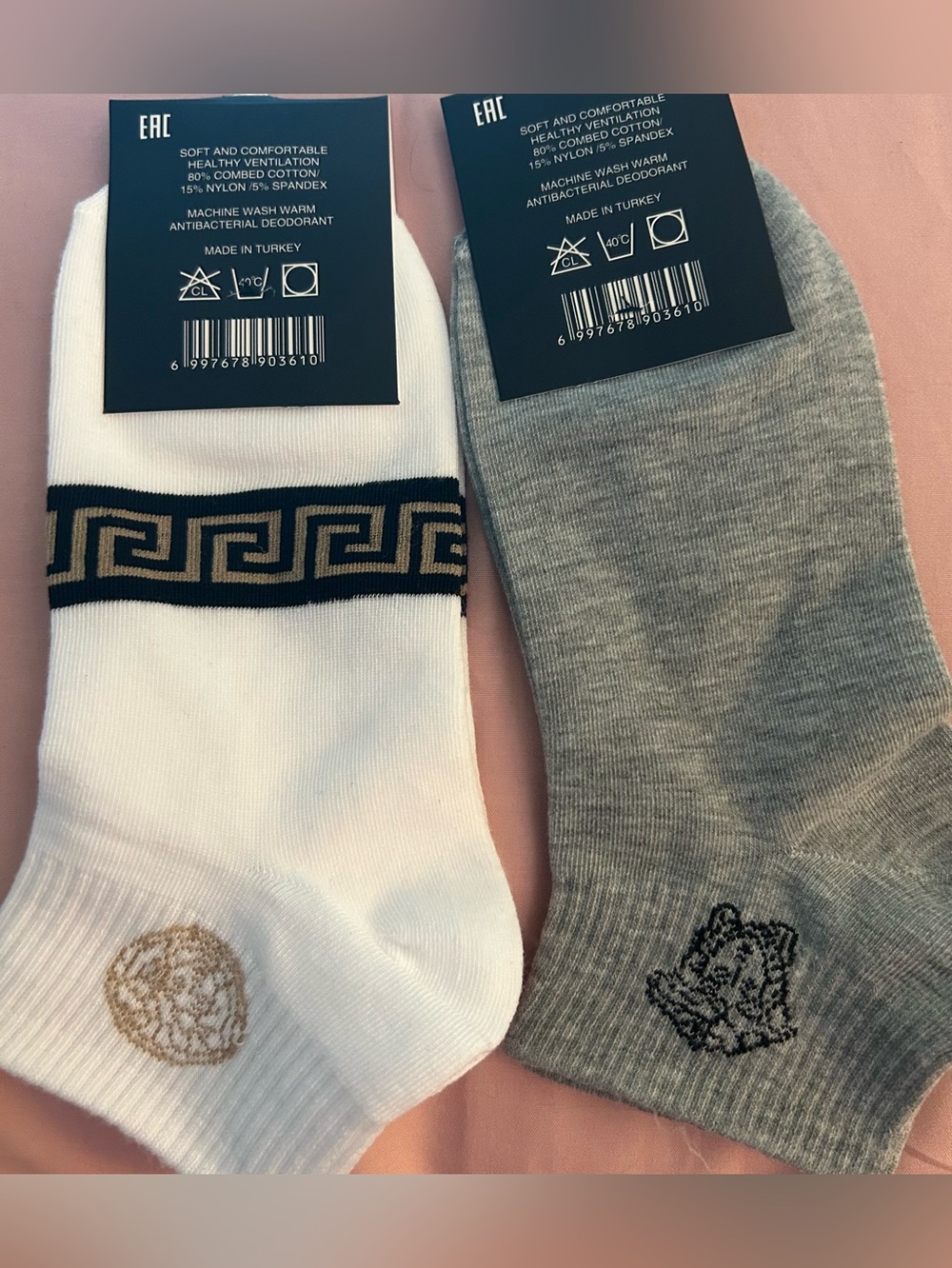 Women’s inspired for Versace Socks - White & Gray Low-Cut Pair